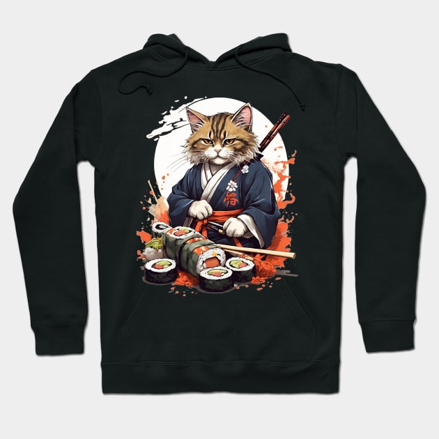 Cool Cat Sushi Art Hoodie by VisionDesigner